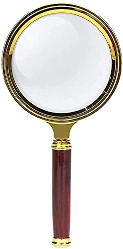 Loupe 10x de 75 mm avec manche en acajou pour la lecture de livres et l'examen de détails