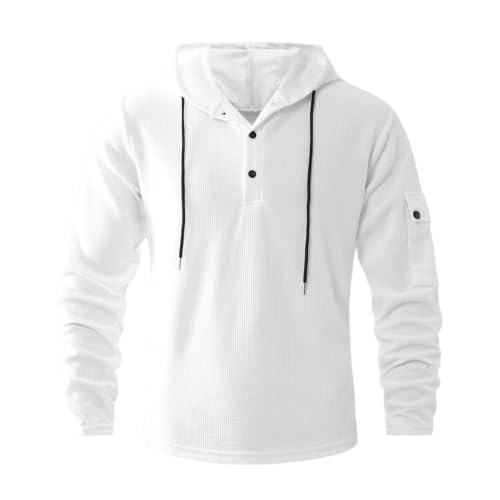 Mens Waffle Long Sleeve Shirt Hooded Hoodie Waffle Knit Hoodie Plain Tshirt - image 1