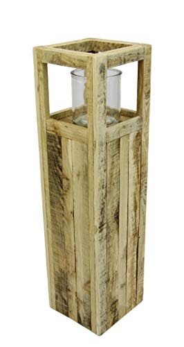 Flair Flower Colonne de photophore en Verre avec photophore en Bois Style Maison de Campagne Style Ancien Naturel Env. 16 x 16 x 60 cm.