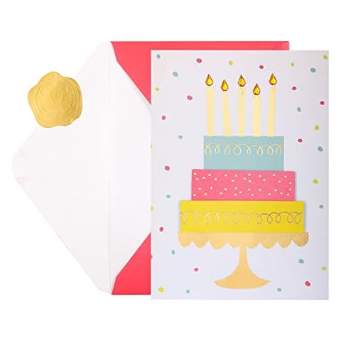 ACBOWE Happy Birthday Card for Woman, Handmade 3D Birthday Cake Birthday Card for Mom with Pink Envelopes and Golden Embossed Fireproof Paint Seal Sticker. 4.75'' x 6.75'' Cover