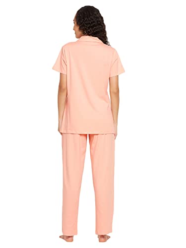 Image of Clovia Women's Cotton Pretty Print Button Me Up Shirt & Pyjama Set