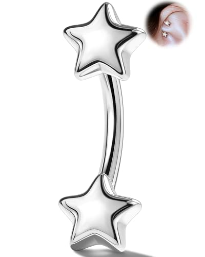 OUFER 16G Boucle d'Oreille Rook Double Étoile en Acier Chirurgical 316L pour Hélix, Sourcil, Rook...