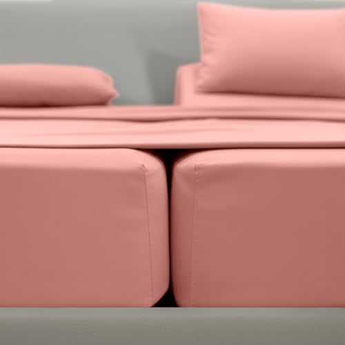 Image of Elegant Comfort Luxurious 1500 Premium Hotel Quality Microfiber Three Line Embroidered Softest 5-Piece Bed Sheet Set, Wrinkle and Fade Resistant, Split King, Dusty Rose