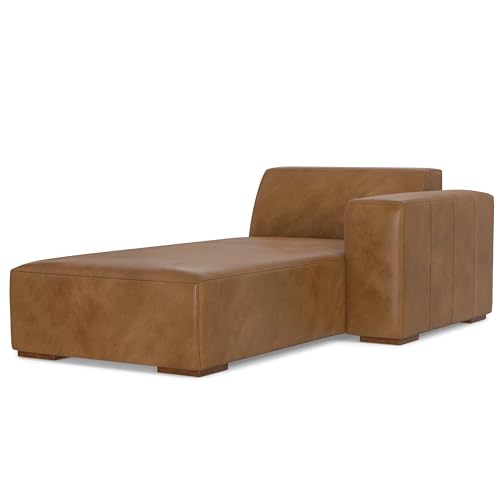 SIMPLIHOME Rex Right Chaise Sofa Module in Full-Grain Genuine Leather, Caramel Brown, 44-inches W x 69.5-inches D, Handcrafted Modern-Style Right-Arm Chaise Lounge Chair for Living Room
