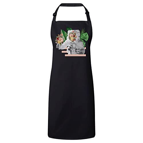 Tablier cuisine noir de qualité premium imprimé astronaute en fleur collage art