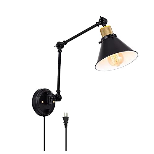 TRLIFE Wall Sconce Plug in, Dimmable Wall Sconce with Switch Swing Arm Wall Lights Plug in Wall Mounted Light Wall Sconces Lighting with 6FT Plug in Cord, E26 Base, UL Listed(Two Arms, 1 Pack)