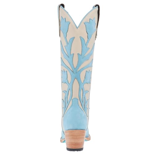 Lane Womens Jolene Floral Tooled Inlay Snip Toe Casual Boots Over the Knee Mid Heel 2-3" - Blue, Off White3