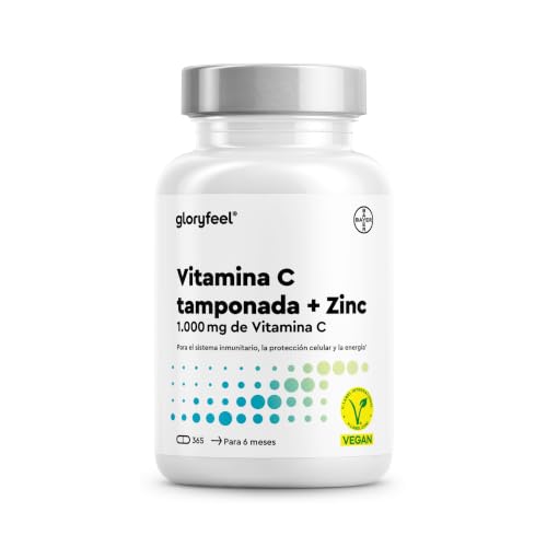 Vitamina C + Zinc - 365 Cápsulas - 1000mg Vitamina C + 20mg Zinc - Apoya el sistema inmunológico y reduce la fatiga - Con Protección gástrica y pH neutro -100% vegano