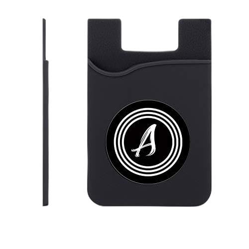 Set of 3 Cell Phone Card Wallet, Silicone Phone Card Id Cash Wallet with 3M Adhesive Stick-on Alphabet A Black Round Printed Designer Mobile Wallet for Your Phone & Tablet-image-9