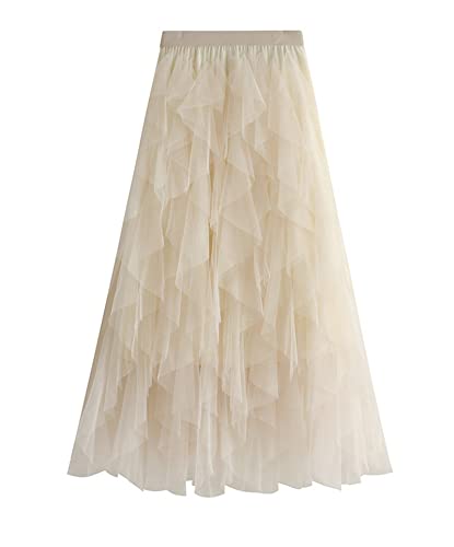AQQYA Elegante Damenrock, hohe Taille, geschichtet, unregelmäßig, Rüschen, plissiert, A-Linie, Swing-Röcke, aprikose, Einheitsgröße AQQYA Elegante Damenrock, hohe Taille, geschichtet, unregelmäßig, Rüschen, plissiert, A-Linie, Swing-Röcke, aprikose, Einheitsgröße