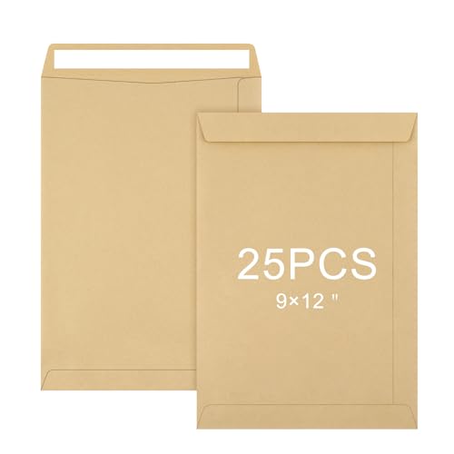 25 Packs A4 / C4 Self Seal Pocket Envelopes Kraft Peel and Seal Envelopes No Window Design Letter Envelope for Office Home School (Size: 324 x 229 mm)