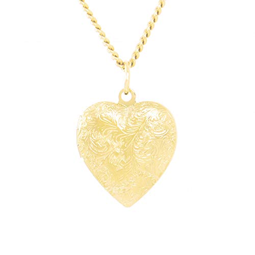 Lady Opa Jewelry- Antique Swirly Heart Locket charm- Medium Size-24k Gold plated -with 20 in gold plated flat curb necklace chain