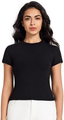 Womens Short Sleeve Shirts Solid Color Cotton T-Shirt for Women C...