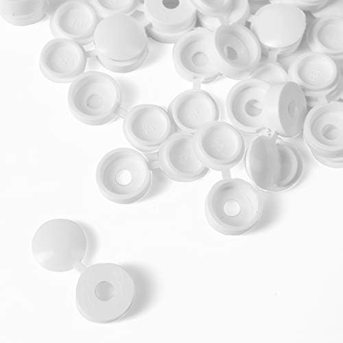 50x White Hinged Plastic Screw Cover Caps 10mm PushOn Fold Over Fit