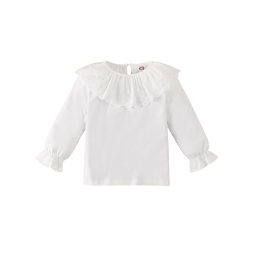 Kids Baby Girl Long Sleeve Collar Shirt Toddler White Blouse Puff Short Sleeve T-Shirt Solid Color Basic Top Bottom