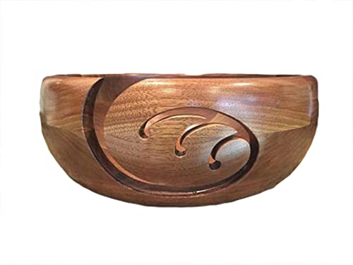 Image of Wooden Yarn Bowl for Crocheting, Knitting with Hook Holder Storage Yarn Bowl Knitting Yarn Bowl Hook Holder Crochet Hooks for Crocheting Knitting Design-6-L by ABDULHANDICRAFTS