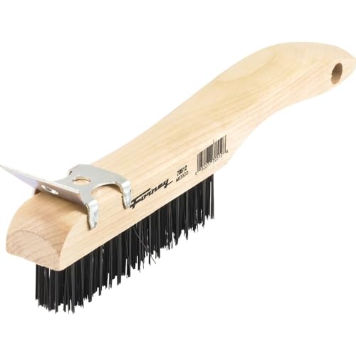 Forney 70512 Wire Scratch Brush, Carbon Steel with Wood Shoe Handle and Metal Scraper, 10-1/4-Inch-by-.014-Inch image 3
