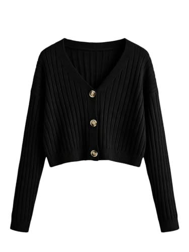 Image of SweatyRocks Women's Long Sleeve Button Front V Neck Soft Cardigan Sweaters