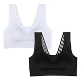 MOONBADI sexy unterwäsche für Frau grau+schwarz Damen Racerback Sport BH Gepolstert Ohne Bügel Y-Rücken Yoga BH Atmungsaktiv still BH 110C