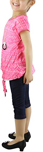 Image of ToBeInStyle Girl's 2 Piece Outfit Layered Top & Capri Jeggings Set Casual Denim Look Leggings