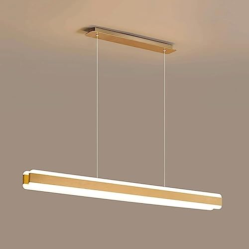Lampe suspendue bois LED longue 4000K blanc froid pour îlot cuisine et ferme