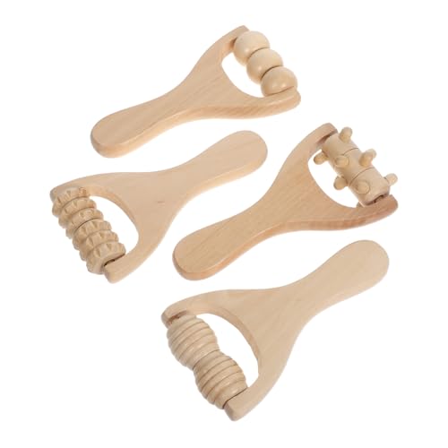 TOPPERFUN Kit de Masaje de Madera Natural 4 Piezas Rodillos Manuales para Masaje Corporal y Facial, Alivio Muscular y Relajación, Portátil y Ligero para Uso Diario en Casa U Oficina