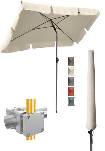 4smile Sonnenschirm Balkon 3-in-1 SET, Beige – Balkonschirm rechteckig mit UV50+-Schutz, 200 x 125 cm, inkl. Schirmhalter und Schirmhülle – passend für Terrasse & Balkon