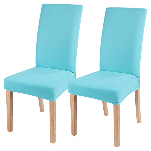 IVYSHION Housse de Chaise Extensible Couverture de Chaise pour Salle à Manger Amovible Lavable Revêtement de Chaise pour Bouquet Mariage Couleur Unie Blue Clair 2PCS