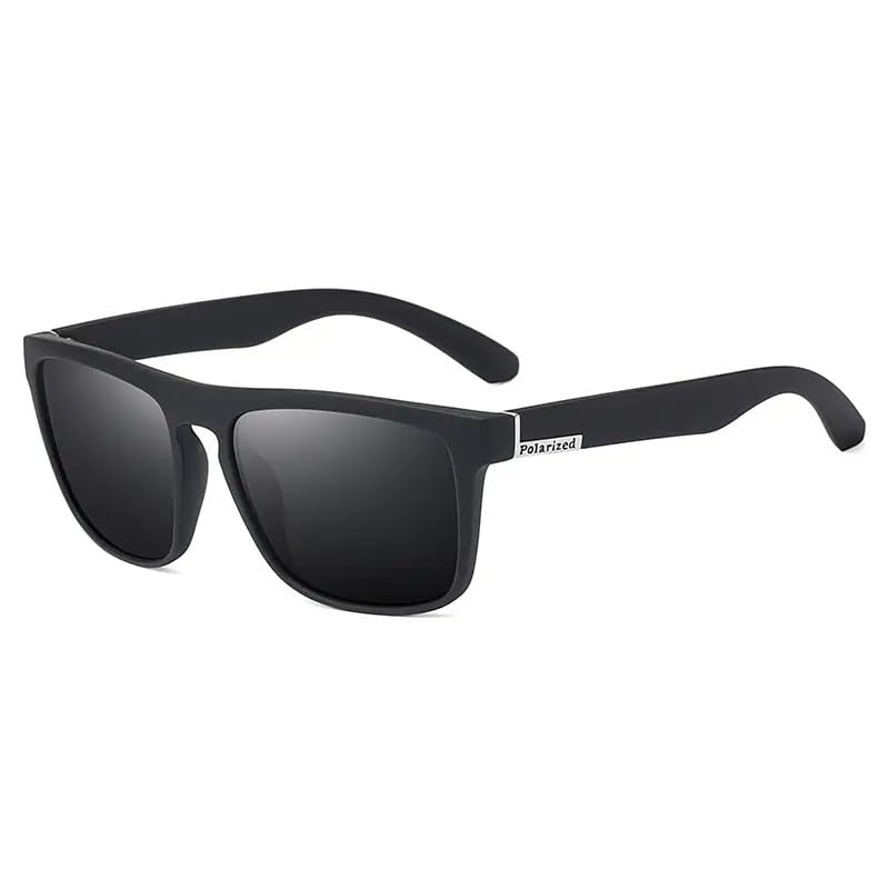 Image of POLARIZED UV400 Wayfarer Square Mirrored Sunglasses for Men Stylish | Rubber Coarted Frame | Metal Hinges | Casual & Sports UV Protected Anti Glare Branded Goggles for Man | Medium