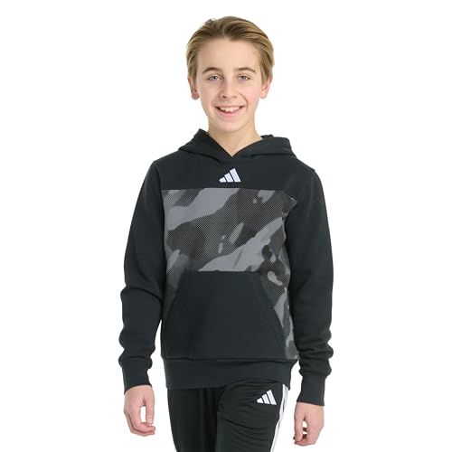 adidas Boys' Long Sleeve Color Block Halftone Camo Printed Pullover Hoodie