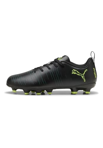 PUMA Future 8 Play Fg/Ag Jr voetbalschoen voor kinderen, uniseks, Puma Black Fizzy Light Green Terrain, 4.5 UK