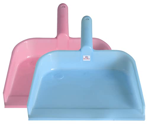 Image of Heart Home Plastic Lightweight 10 inch Dustpan with Comfort Grip Handle for Easy Sweep Broom, Pack of 2 (Pink & Blue)