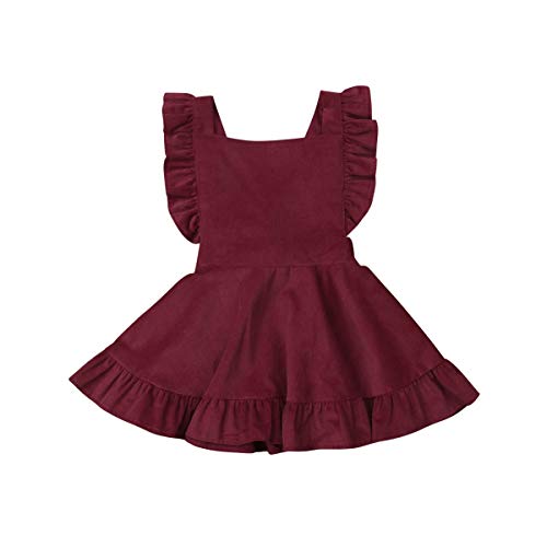 Douhoow Toddler Baby Girl Ruffle Sleeveless Dress Romper Jumpsuit Overall Cotton Skirt Outfits (4-5 T, Wine Red)