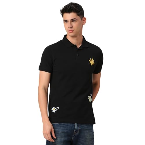 Image of Being Human Black Regular Fit Men's Polo T-Shirt Clothing