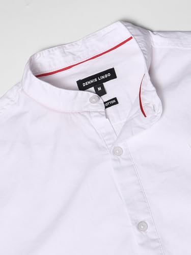 Image of Dennis Lingo Men's Cotton Solid Slim Fit Mandarin Collar Full Sleeves Casual Shirt