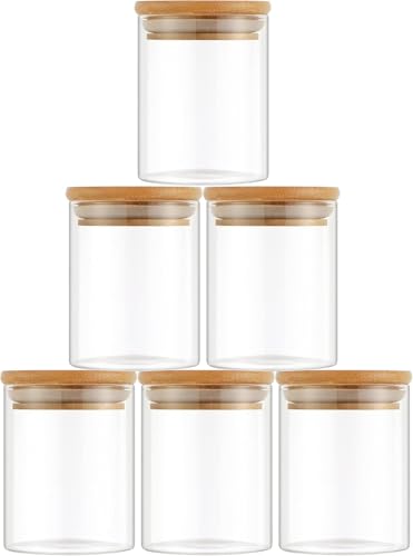 Image of Glass Jars Air Tight Canister Borosilicate Kitchen Food StorageRound jar 220 ml Container Set With Natural Bamboo Lids For Sugar, Pasta, set of 6(6, Round BAMBOO LID GLASS JAR 220ml -)
