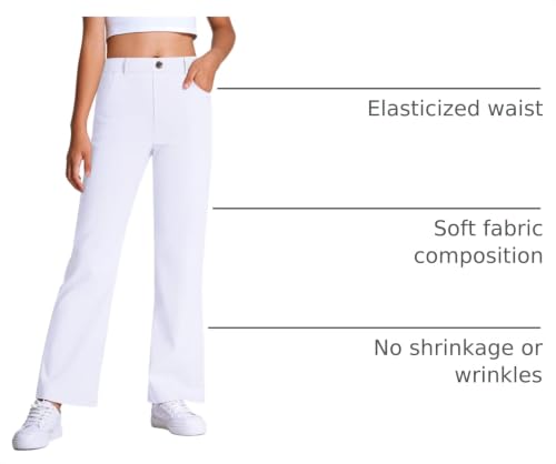 Image of Girls Uniform Pants Kids High Stretchy Flare Dress Pants | Elastic Waist,Pull-On Pants