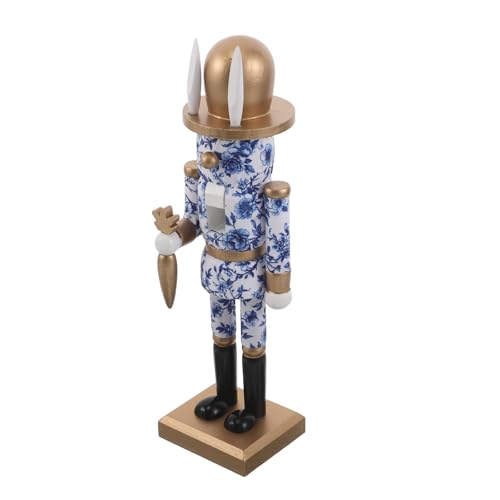 DEARMAMY Cascanueces de Pascua Forma de Conejo de Madera, Figura Decorativa Azul de Porcelana, Adorno Compacto para Decoración de Mesa de Primavera y Hogar, Estatua Coleccionable Temática