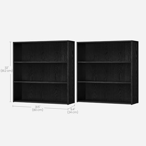 Image of VASAGLE Set of 2 Bookshelves, 31.5 Inches Wide, 3-Tier Open Bookcases with Adjustable Storage Shelves, Floor Standing Units, Ebony Black ULBC173T56-2
