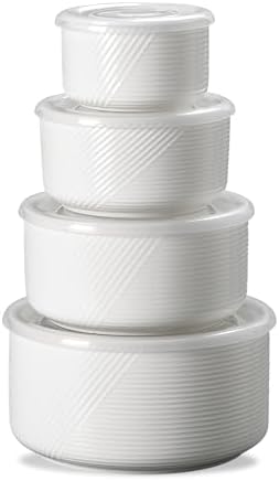 Ceramic Nesting Bowls with Lids: Mixing Bowls with Lids - Porcelain Food Storage Containers For Prep and Serving, Microwavable Kitchen Bowl Set of 4, 50/32/20/10 oz (White) - Thumbnail 2
