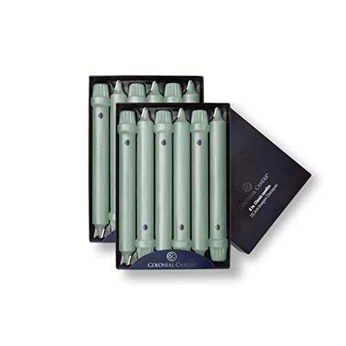 Image of Colonial Candle Unscented Taper Candle, Classic Collection, Colonial Classic Green, 8 in, Pack of 12 - Up to 6 Hours Burn