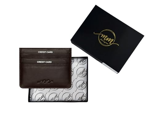 Image of MM Designs Slim and Compact Leather Credit Card Holder for Men and Women | Genuine Leather RFID Blocking Protection | Minimalist Card Wallet with 6 Card Slots (Dark Brown)