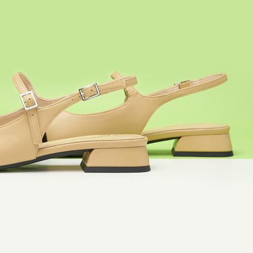 C. Paravano Square Toe Slingback Sandals for Women | Women's Slingback Flats | Sandals for Women | Block Heel Slingback | Closed Toe Sandals Women4