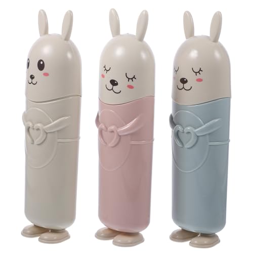 Beavorty 3Pcs Cartoon Toothbrush Case Travel Portable Toothbrush Holder Mouthwash Cup Random Colors Design for Travel Convenience