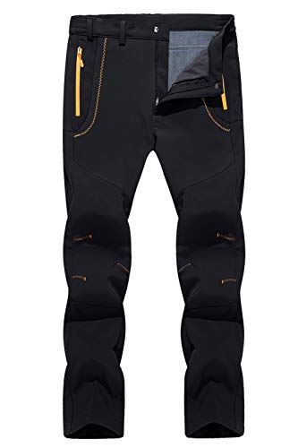 TACVASEN Men's Pants-Outdoor Waterproof Skiing Snowboarding Soft Shell Pants, Black, 34