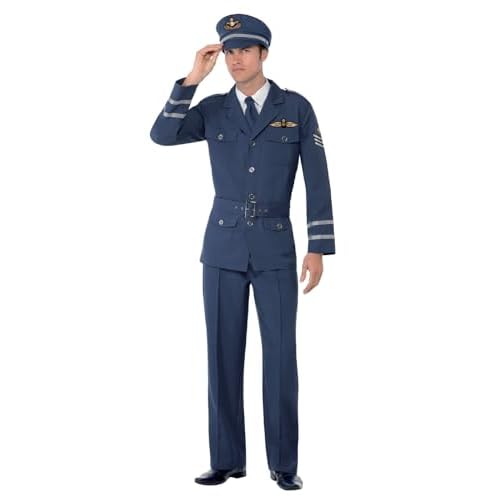 Smiffys Disfraz de capitán de la fuerza aérea de la 2ª Guerra Mundial, azul, con pantalones, chaqueta, sombrero y corbata