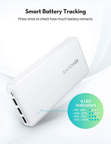 Portable Charger RAVPower 26800mAh Power Bank Battery Pack Tri-Output External Battery Pack Cell Phone Charger Compatible with iPhone 12 Mini Pro Max 11 SE iPad Pro Samsung Galaxy S20 (White), RP-PB41