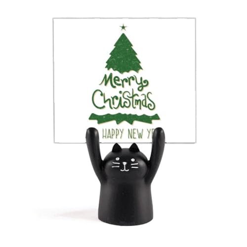 Support mémo arbre de Noël vert avec chat noir pour décoration de bureau