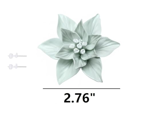 Image of Ceramic Flower Wall Art Decor, Artificial Flower Wall Sculpture,Handmade Ceramic Flowers for Home,Hallway,Living Room, Kitchen,Bathroom (Light Green,Gardenia, 2.76 inch)