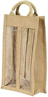 Jute Hessian Double window 2 bottle wine carrier bag